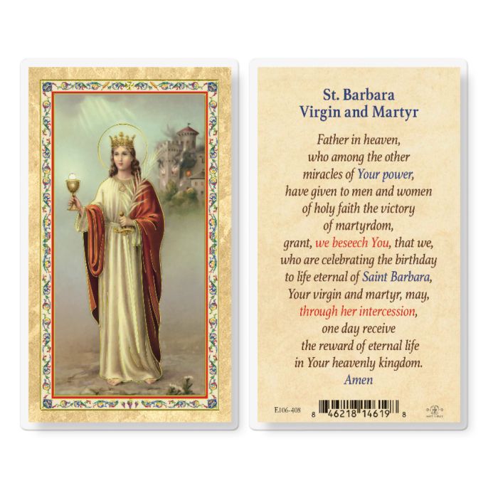 St. Barbara Virgin & Martyr Laminated Holy Card