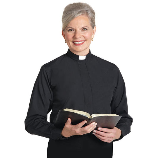 Women's Long Sleeve Tab Collar Clergy Black Shirt