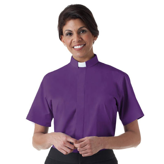 Women's Short Sleeve Tab Collar Clergy Purple Shirt