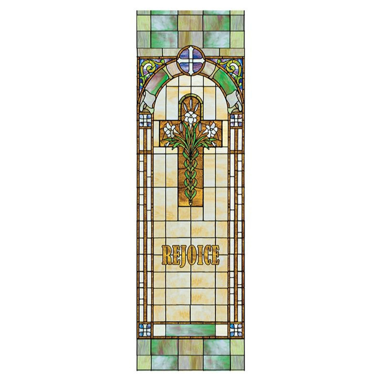 Stained Glass Series Rejoice Cross with Lilies Banner