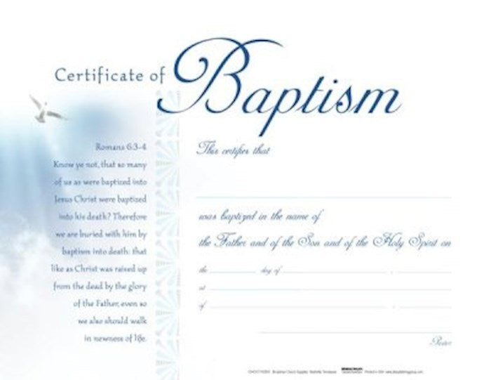 Certificate-Baptism-White Clouds  (Pack Of 6)