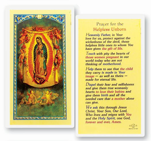 Prayer For The Helpless Unborn Holy Card