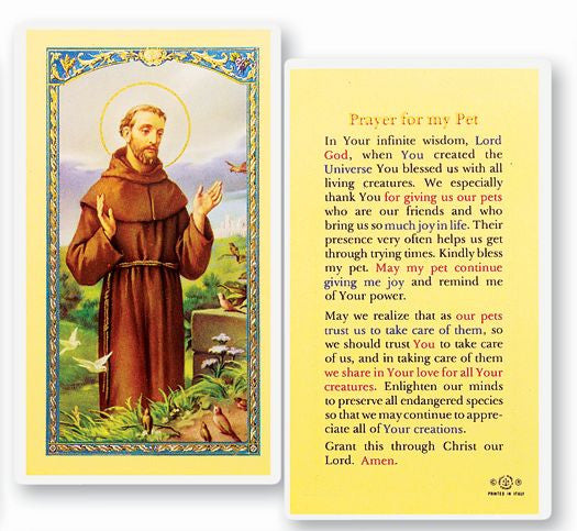 Prayer For My Pet - Saint Francis Holy Card