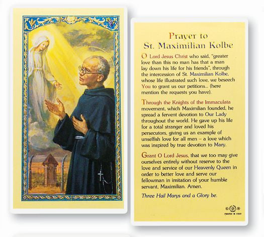 Prayer To Saint Maximilian Kolbe Holy Card