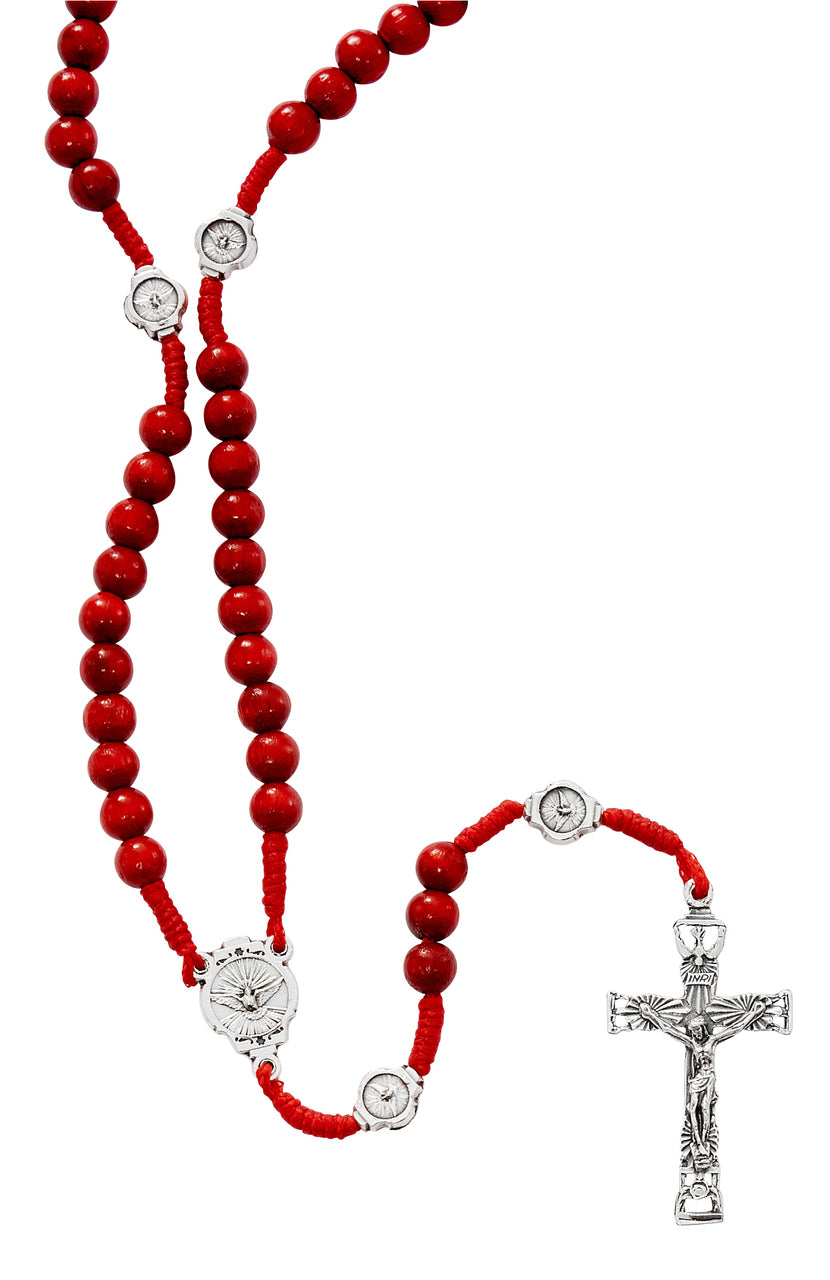 Red Wood Corded Holy Spirit Rosary