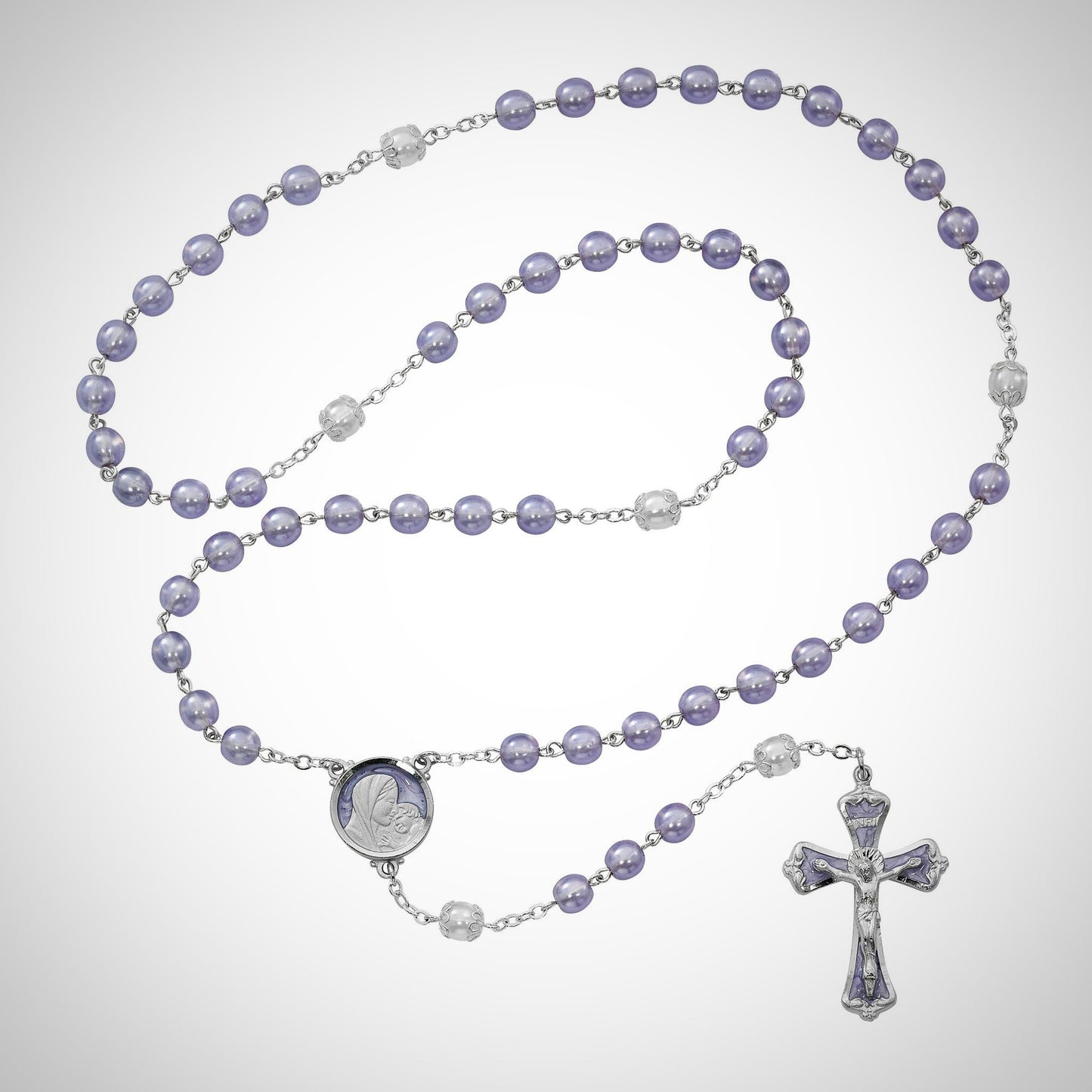 Mother and Child Purple Pearlized Rosary Boxed