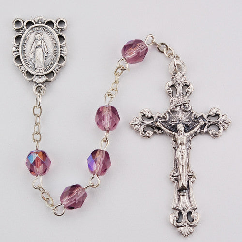 Light Lavender Glass June Rosary Boxed