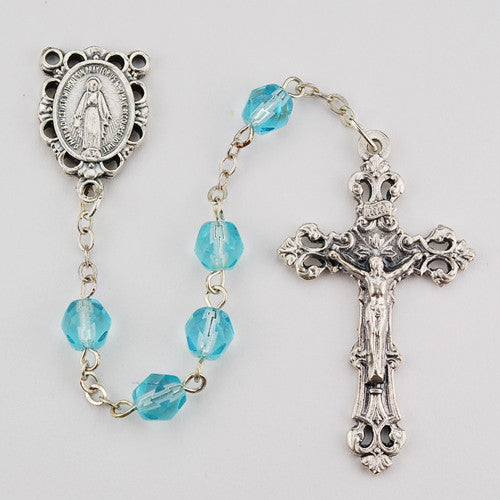 Rosary Boxed Aqua Glass March